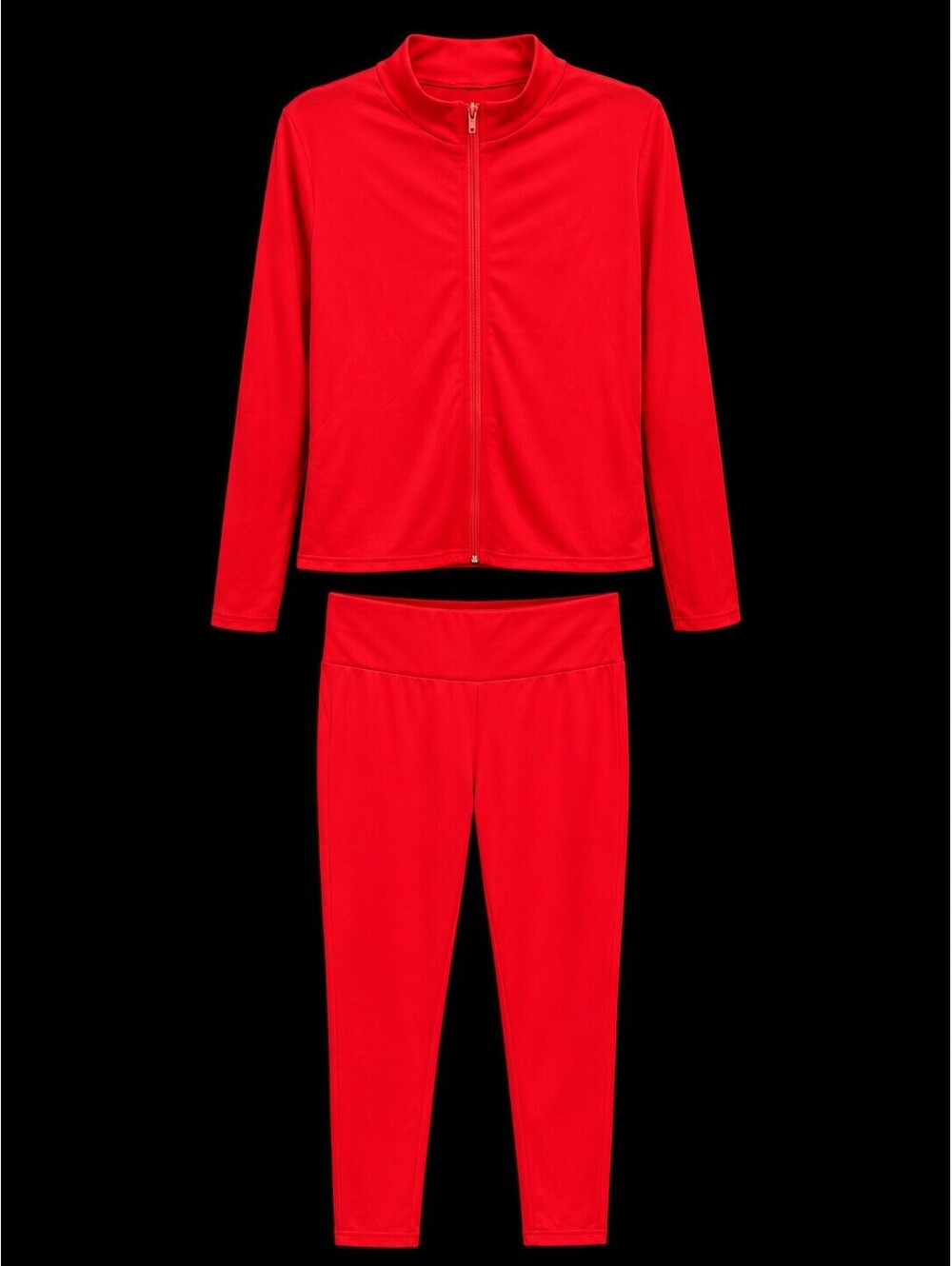 Red Two-Piece Tracksuit Set with Zip-Up Jacket and Leggings